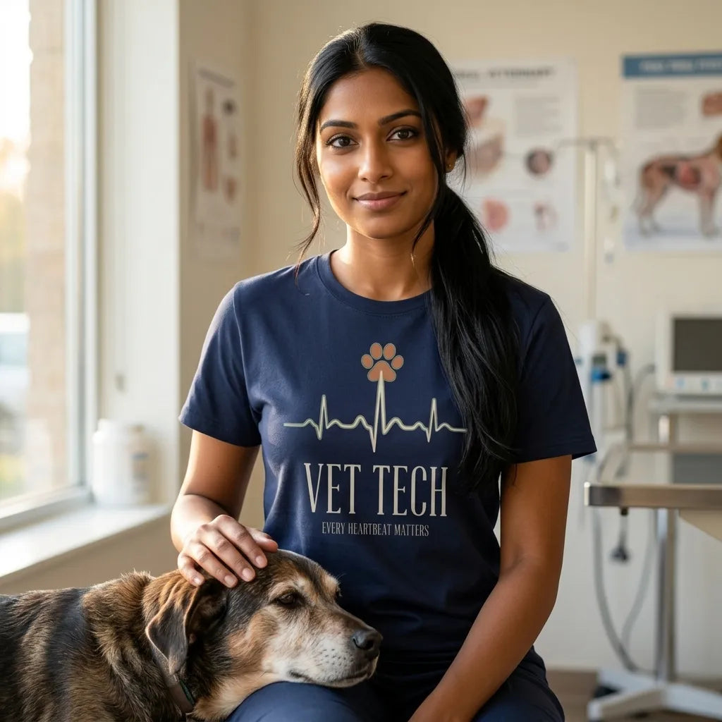 Every Heartbeat Matters minimalist vet tech tee — lifestyle