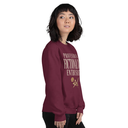 Professional Fictional Man Enthusiast book lover dark academia crewneck sweatshirt — Maroon, worn by model