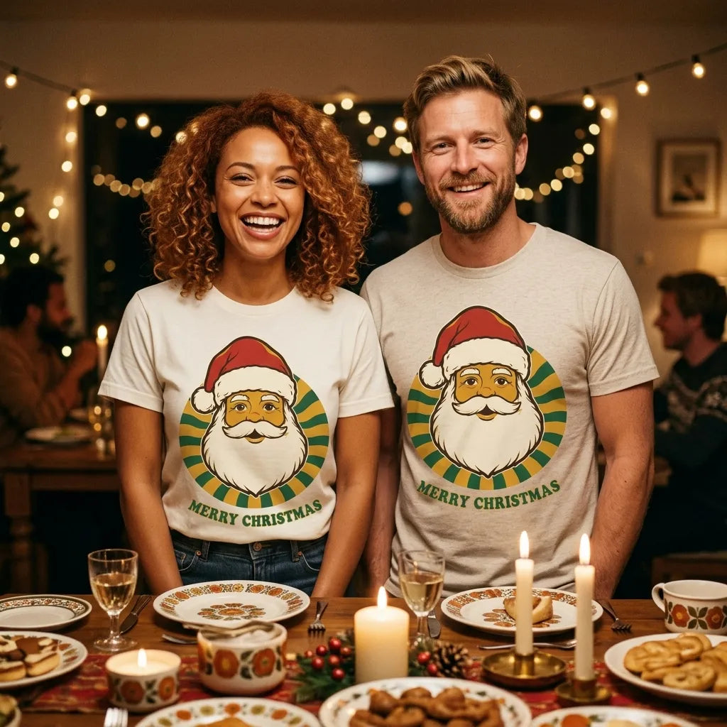 Groovy Santa retro Christmas tee — lifestyle