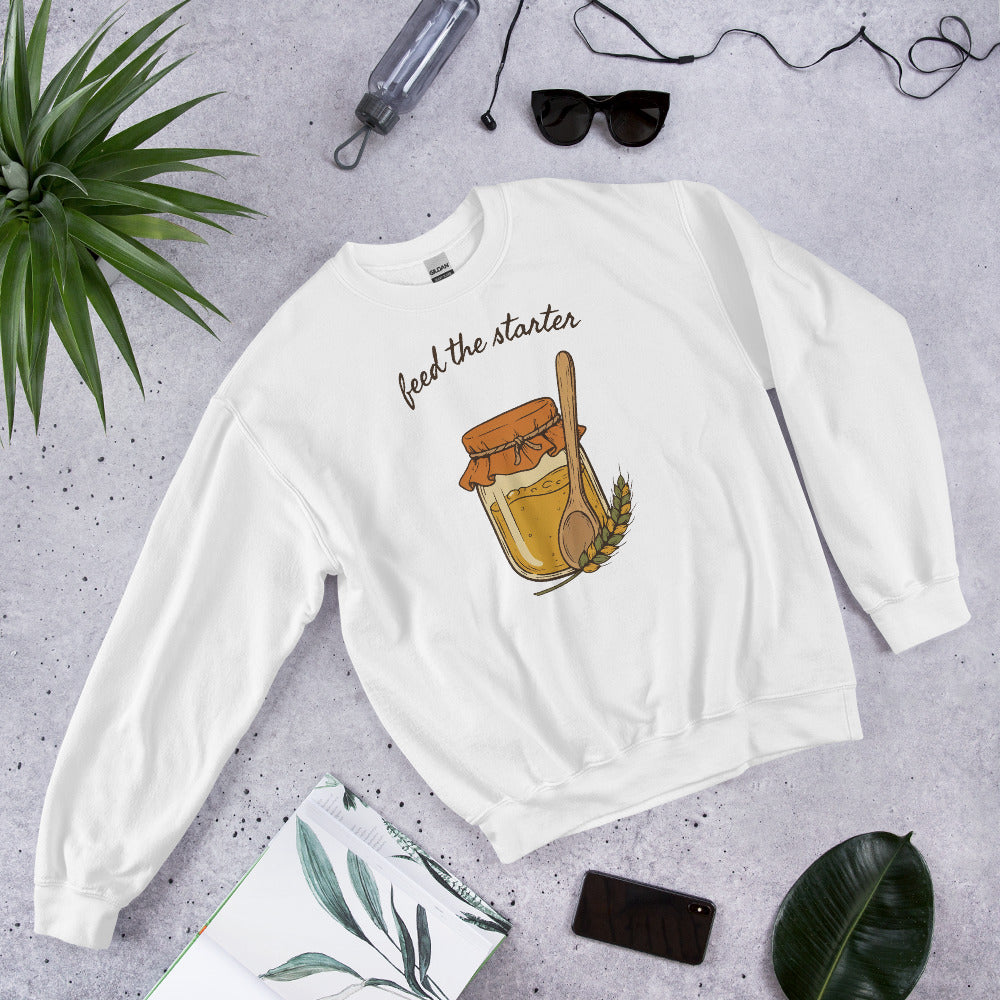 Feed The Starter sourdough baker crewneck sweatshirt — White, front-right
