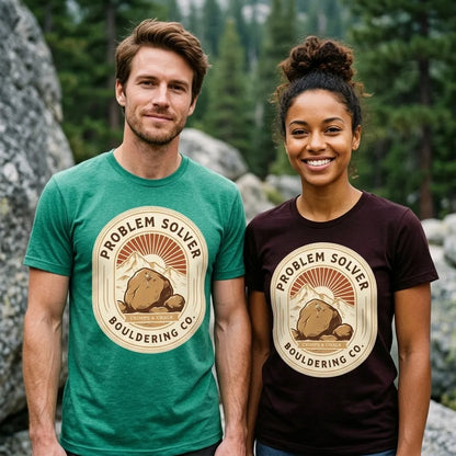 Problem Solver Bouldering Badge t-shirt — lifestyle