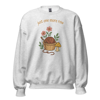 Just One More Row crochet cottagecore crewneck sweatshirt — Ash, front