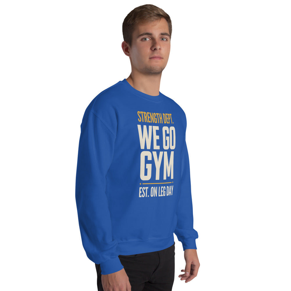 We Go Gym vintage athletic crewneck — Royal, model