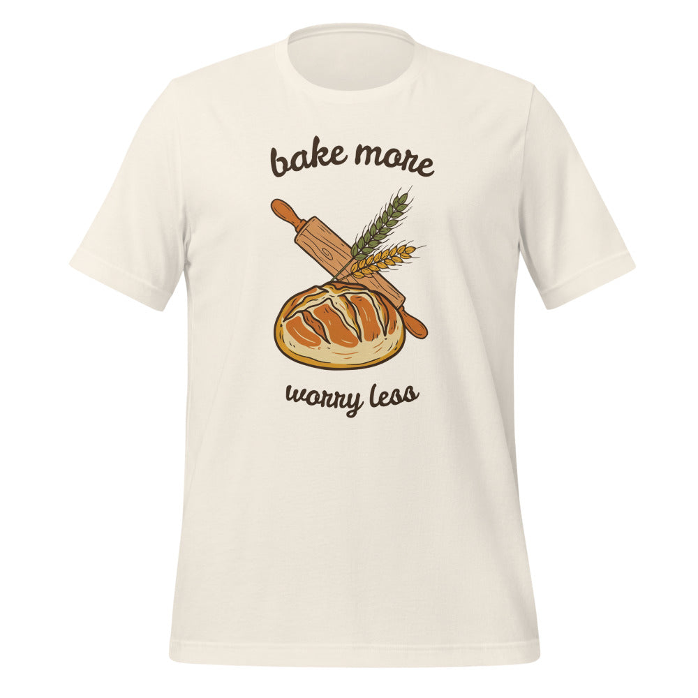 Bake More Worry Less retro kitchen sourdough tee — Vintage White, front