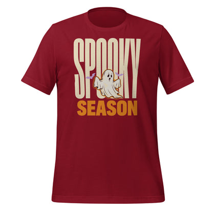 Spooky Season retro Halloween ghost typography tee — Cardinal, front