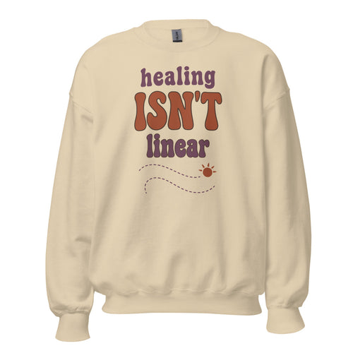 Mental Health Sweatshirt, Healing Isn't Linear Crewneck — Self Care Retro Gift
