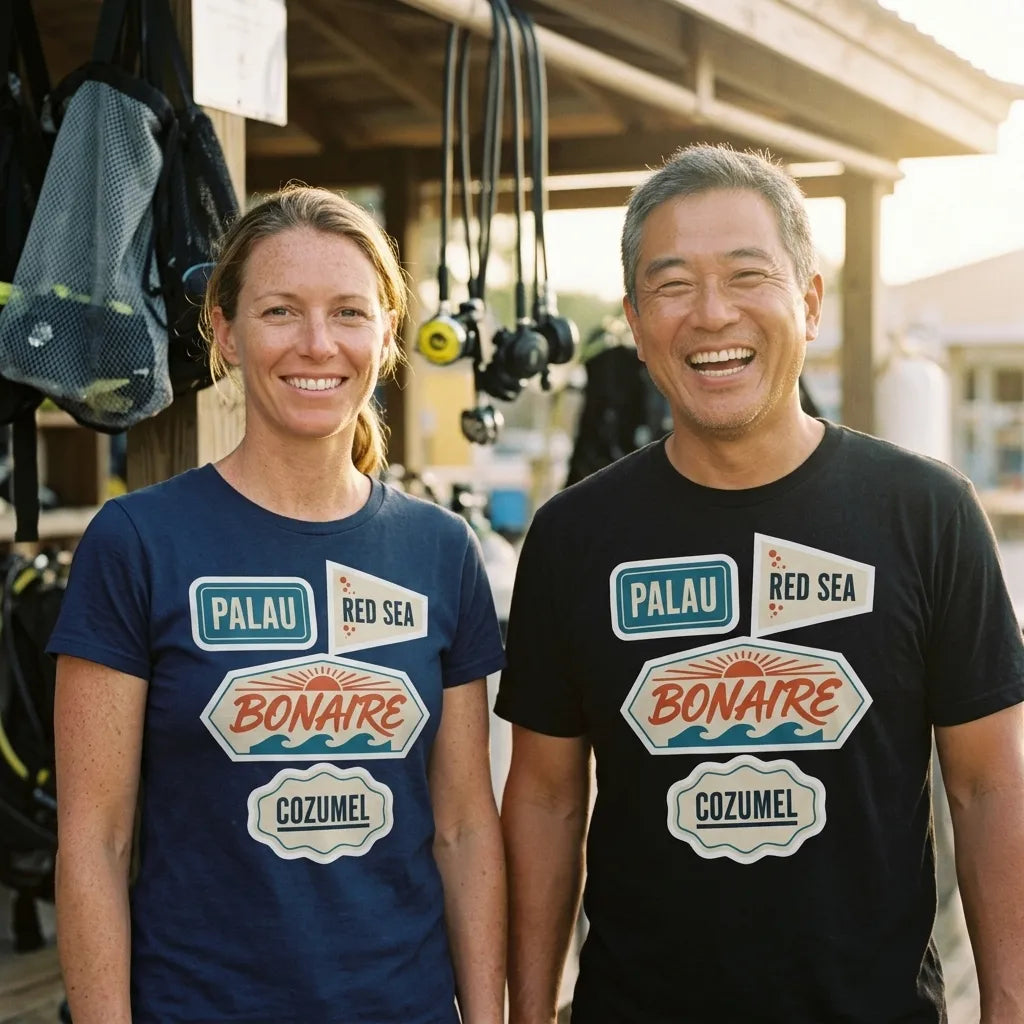 Vintage scuba diving dive sites travel decal t-shirt — lifestyle