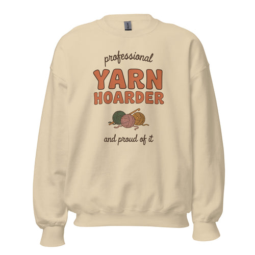 Professional Yarn Hoarder Sweatshirt, Funny Crochet Gift, Yarn Lover Crewneck — Cottagecore Crochet Humor Crewneck