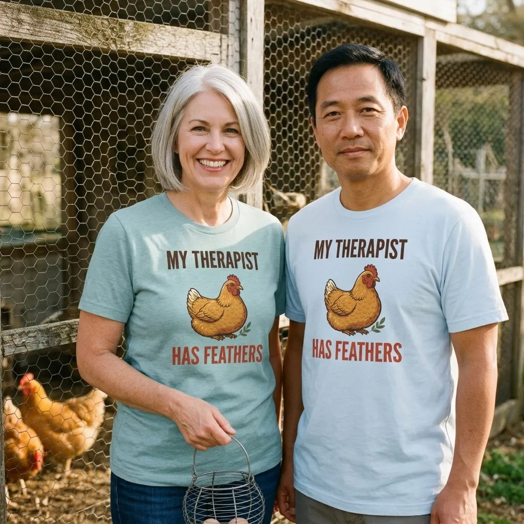 My Therapist Has Feathers funny chicken keeper tee — lifestyle