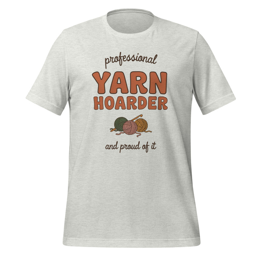 Professional Yarn Hoarder crochet cottagecore tee — Ash, front