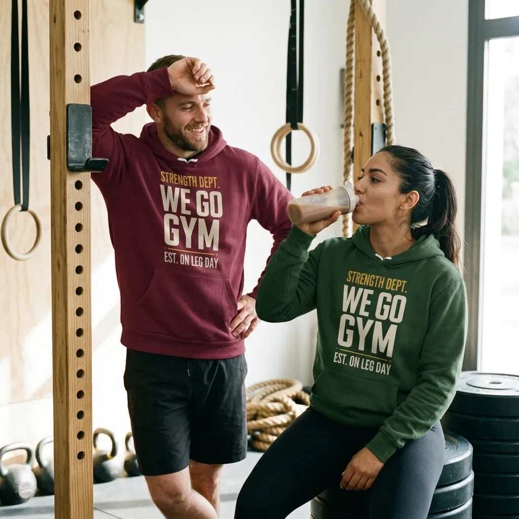 We Go Gym vintage athletic hoodie — lifestyle