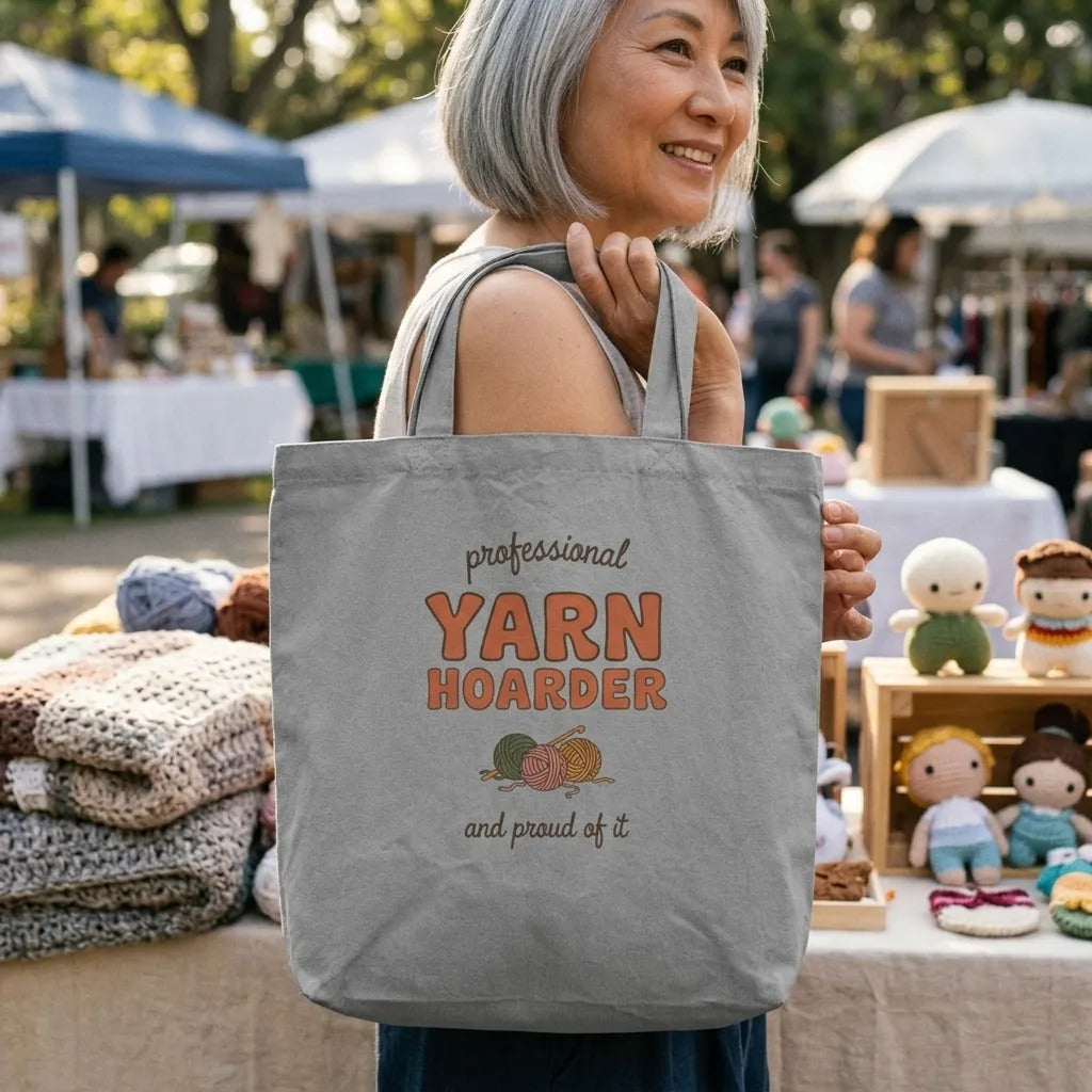 Professional Yarn Hoarder crochet cottagecore cotton tote bag — lifestyle