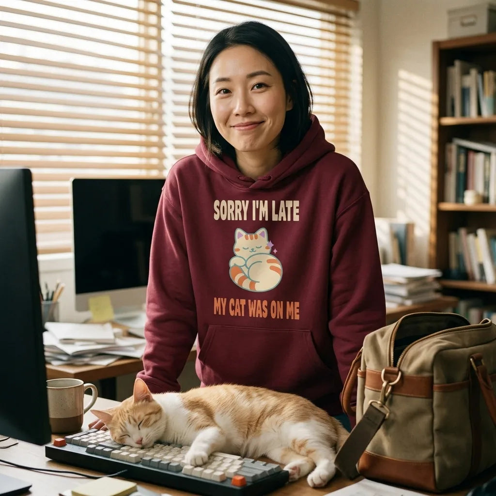 Sorry I'm Late My Cat Was On Me funny cat mom hoodie — lifestyle