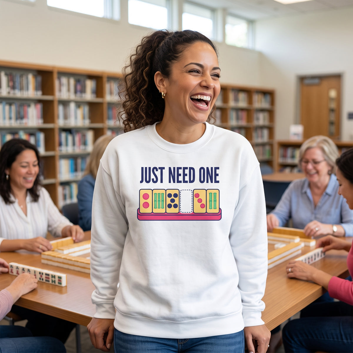 Just Need One funny mahjong crewneck sweatshirt — lifestyle