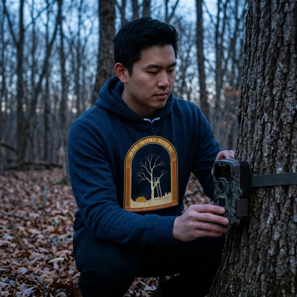 One More Hour funny deer hunting hoodie — lifestyle