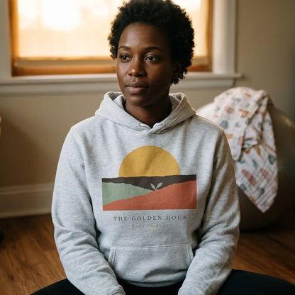 The Golden Hour birth worker doula hoodie — lifestyle