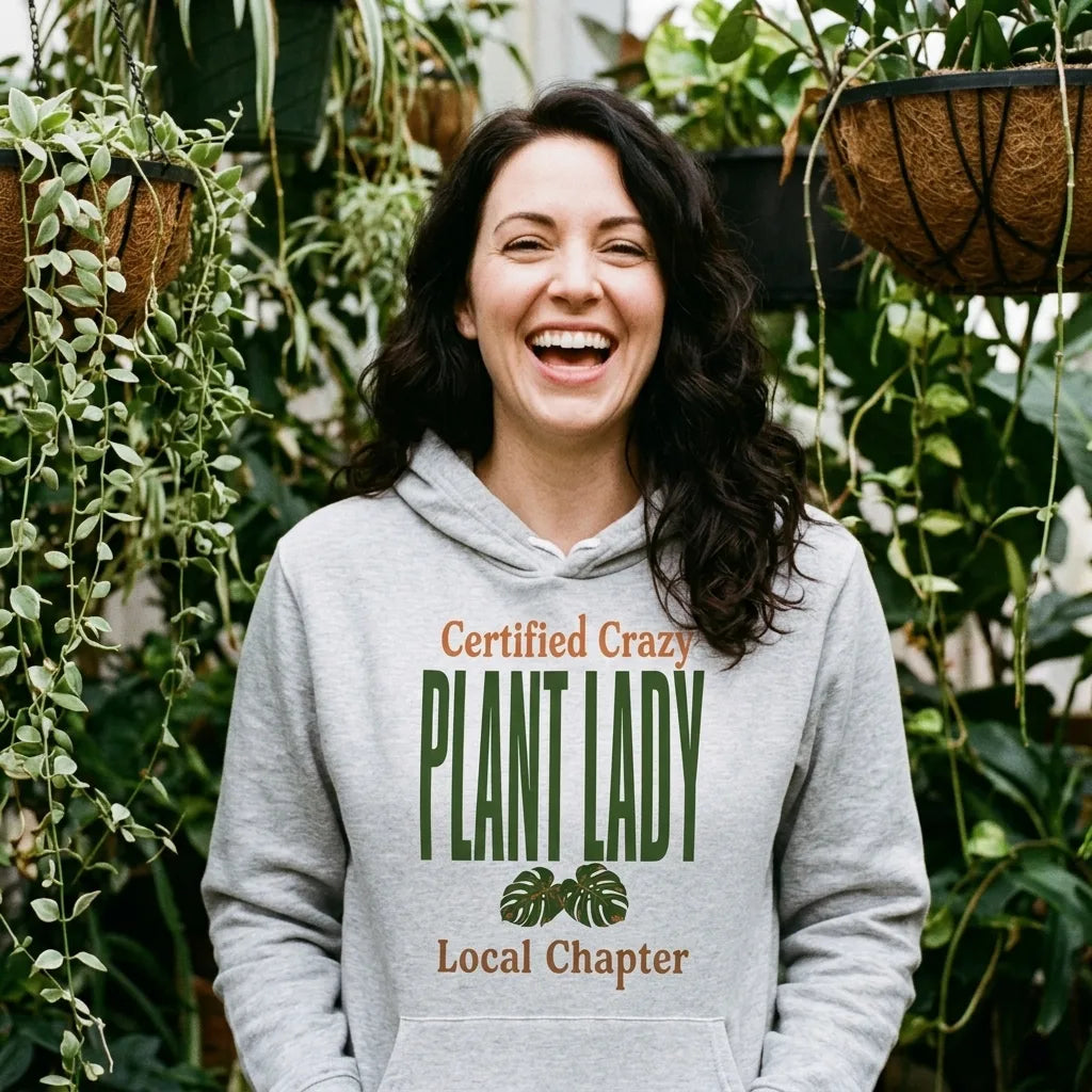 Certified Crazy Plant Lady retro botanical hoodie — lifestyle