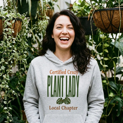 Certified Crazy Plant Lady retro botanical hoodie — lifestyle