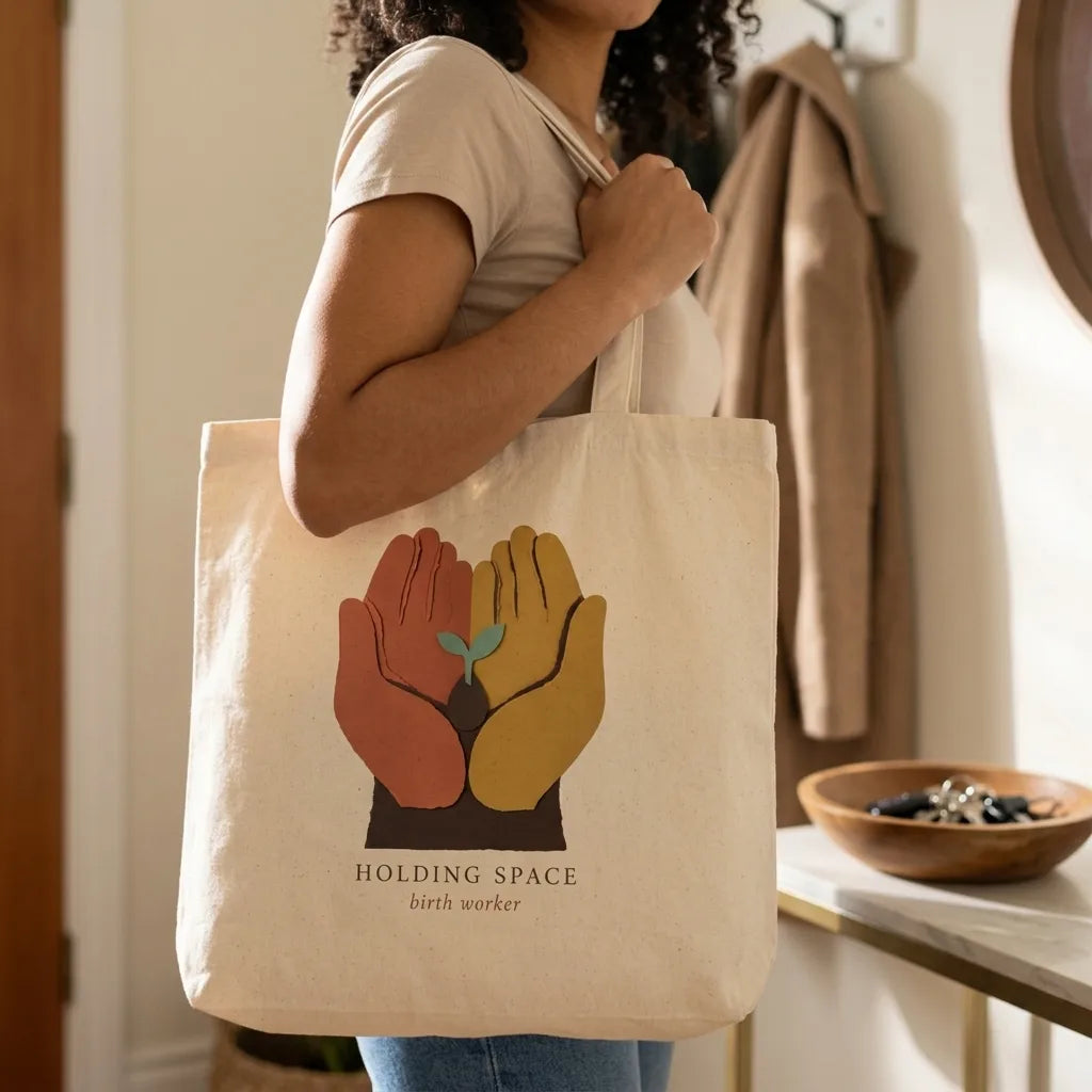 Holding Space birth worker doula cotton tote bag — lifestyle