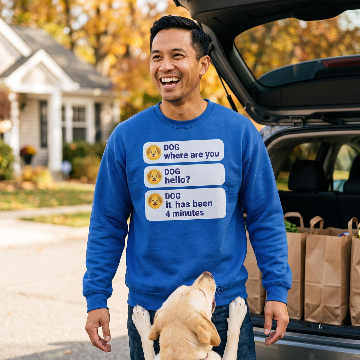 It Has Been 4 Minutes funny dog dad crewneck sweatshirt — lifestyle