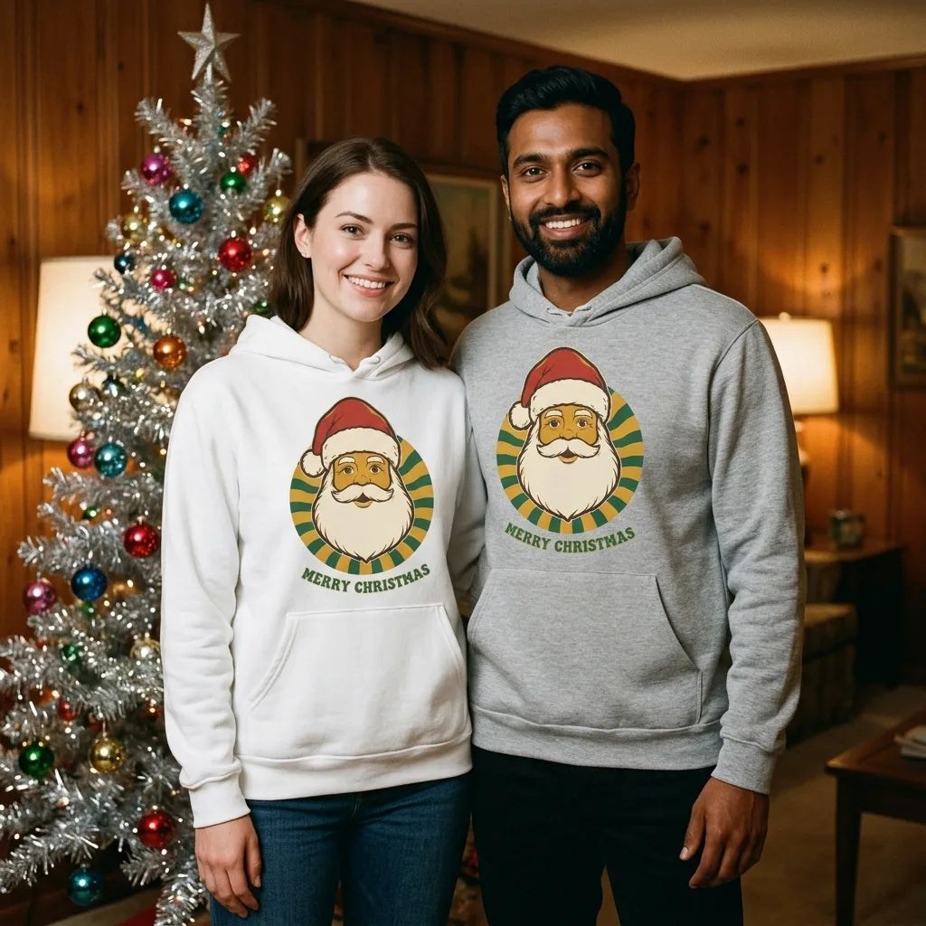 Groovy Santa retro Christmas hoodie — lifestyle
