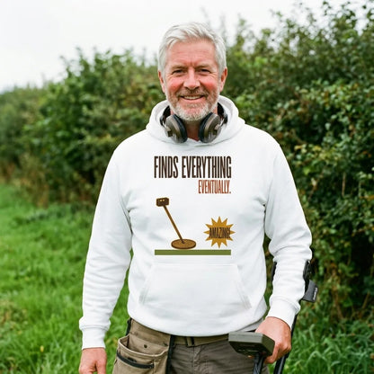 Finds Everything Eventually retro metal detecting hoodie — lifestyle
