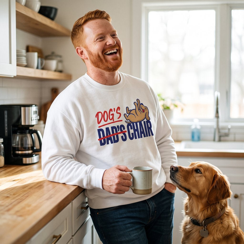 Dog's Chair funny dog dad crewneck sweatshirt — lifestyle