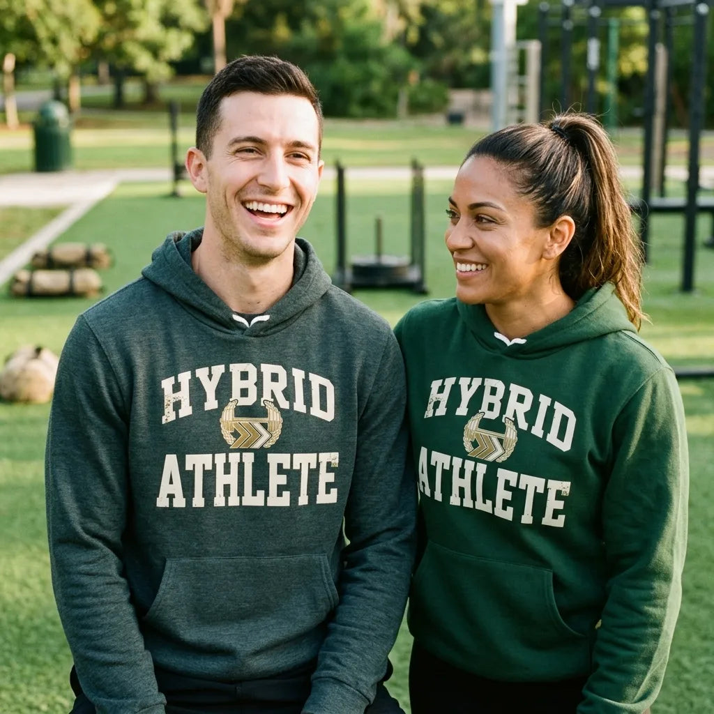 Hybrid Athlete vintage varsity hoodie — lifestyle