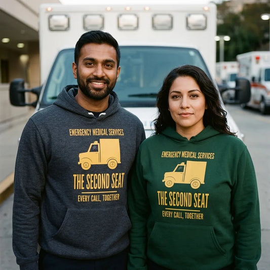 The Second Seat EMS paramedic hoodie — lifestyle