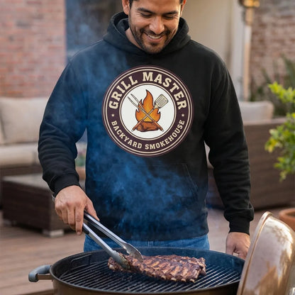 Grill Master retro backyard smokehouse hoodie — lifestyle
