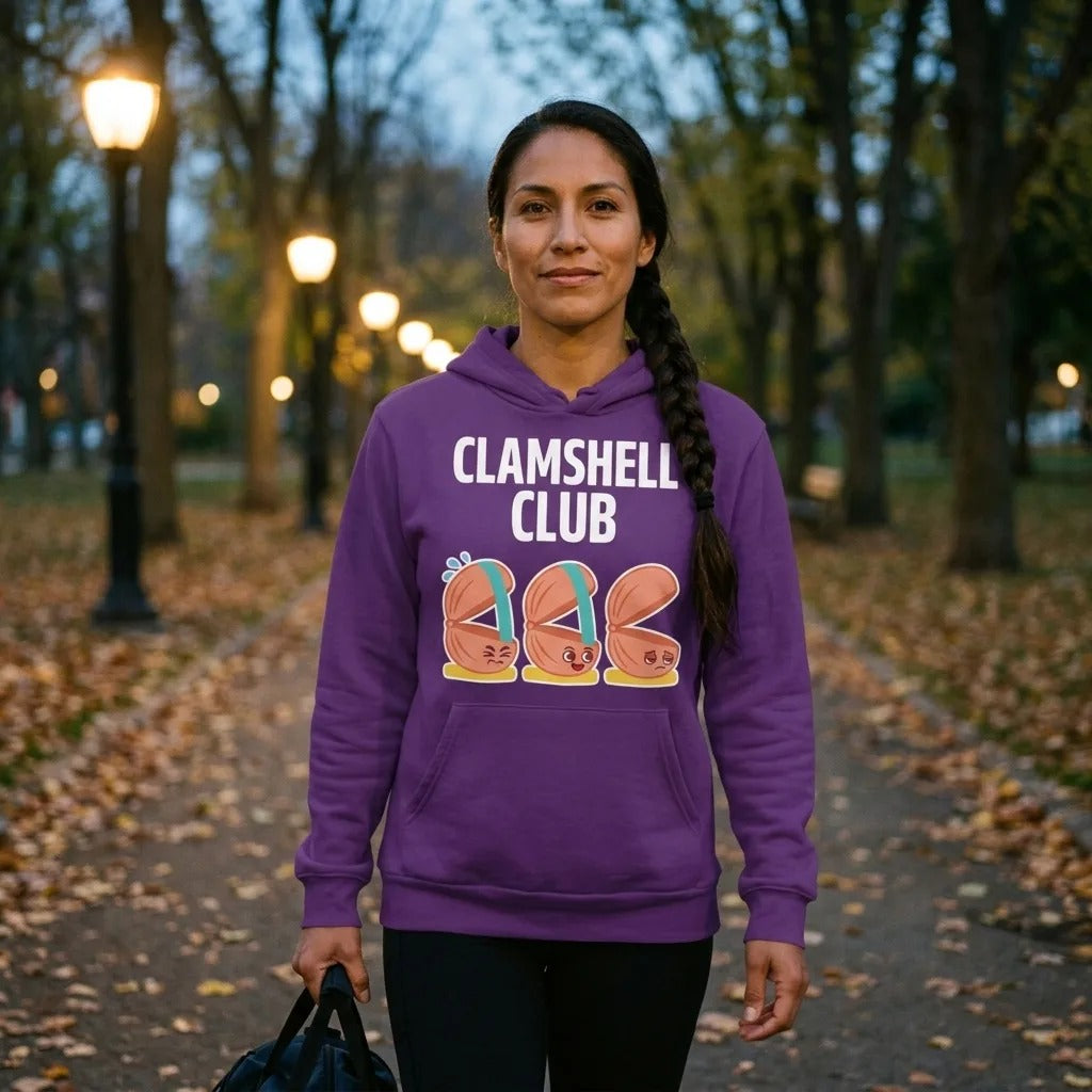Clamshell Club funny physical therapy hoodie — lifestyle