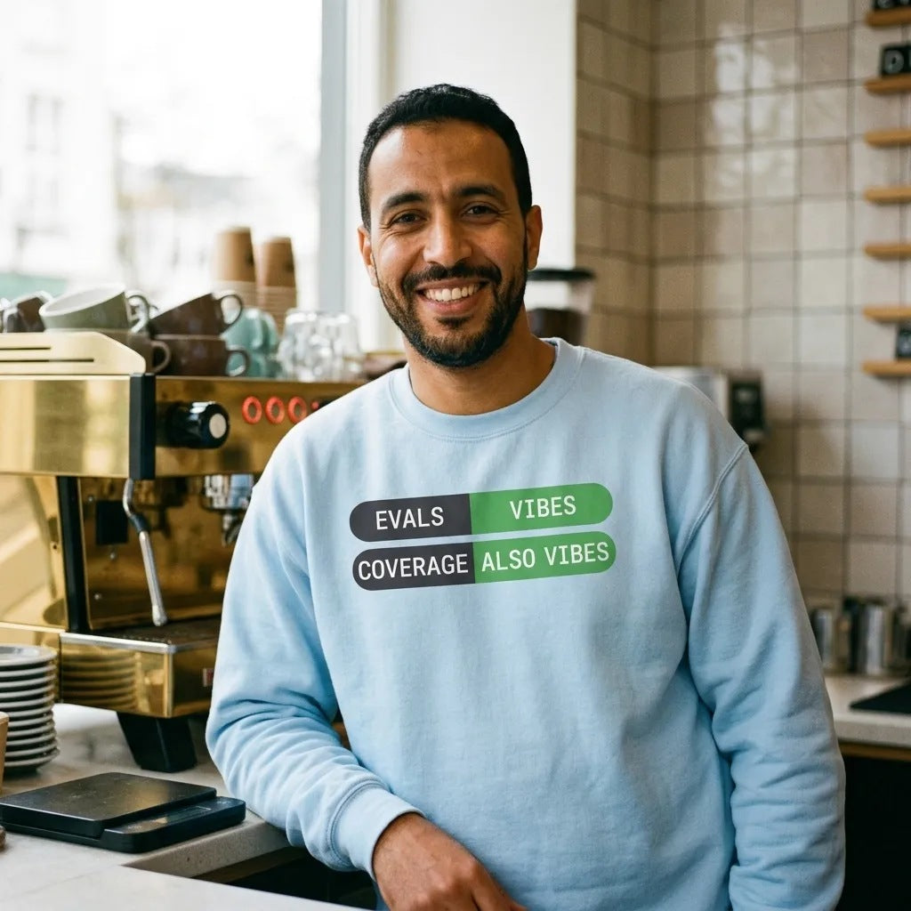 Eval Suite Vibes agentic AI engineer crewneck sweatshirt — lifestyle