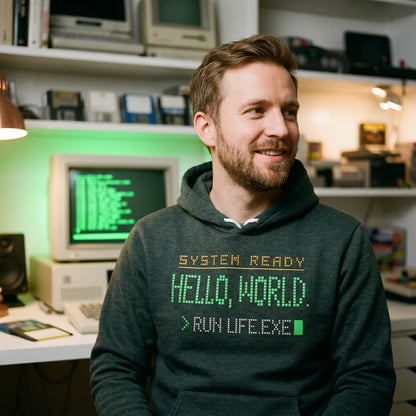 Hello World retro boot screen programmer hoodie — lifestyle