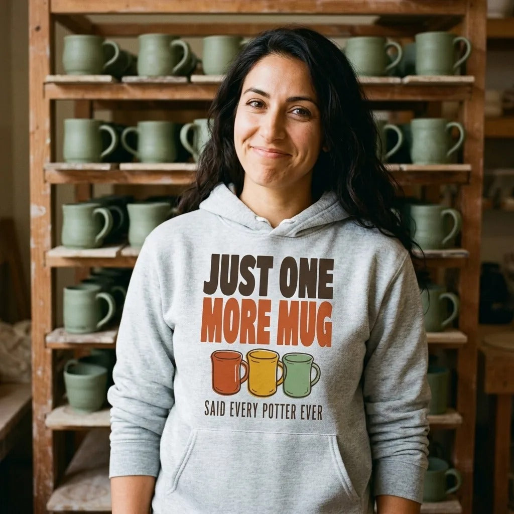 Just One More Mug funny pottery hoodie — lifestyle