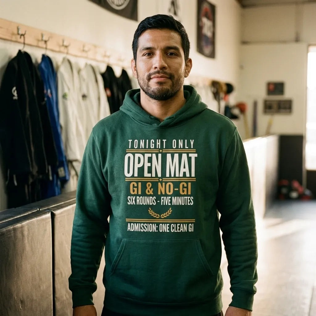 Open Mat Tonight Brazilian jiu jitsu hoodie — lifestyle