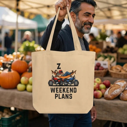 Weekend Plans funny motorcycle dad tote bag — lifestyle