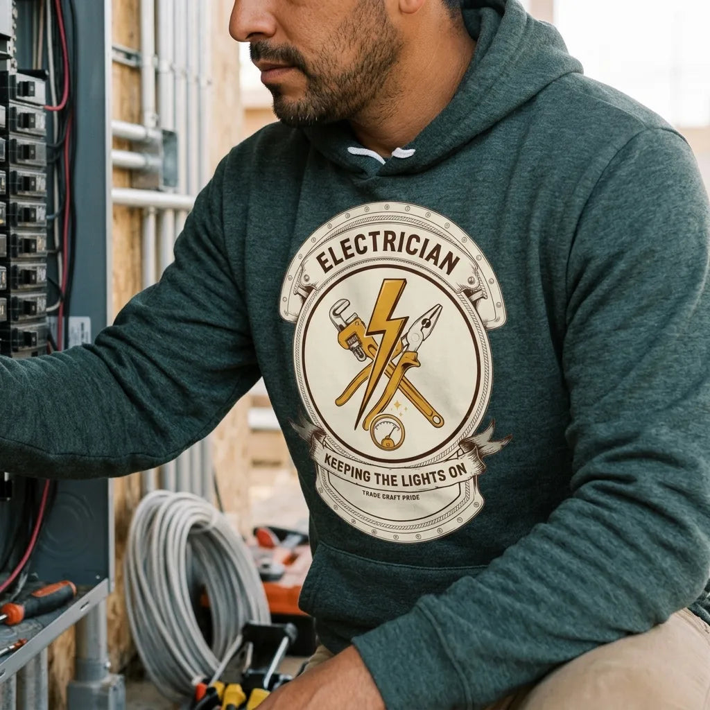Electrician Journeyman trade crest hoodie — lifestyle