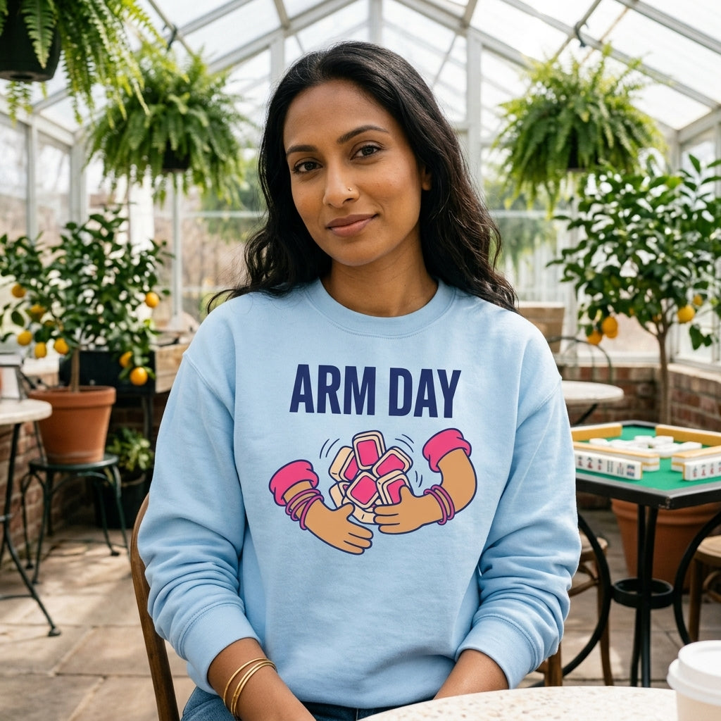 Arm Day funny mahjong crewneck sweatshirt — lifestyle