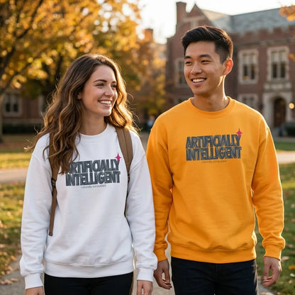 Artificially Intelligent funny AI crewneck sweatshirt — lifestyle