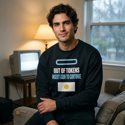 Insert Coin To Continue out of tokens crewneck sweatshirt — lifestyle