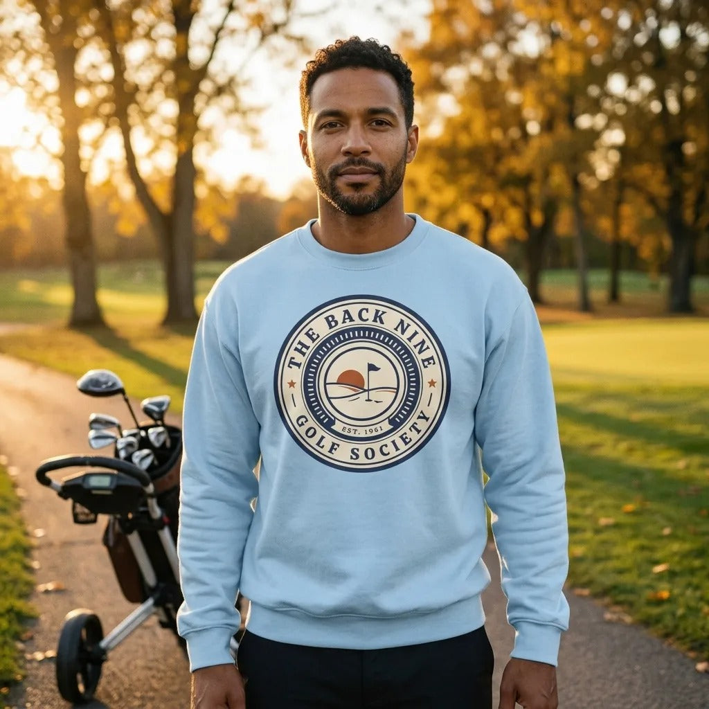 The Back Nine vintage golf roundel crewneck sweatshirt — lifestyle