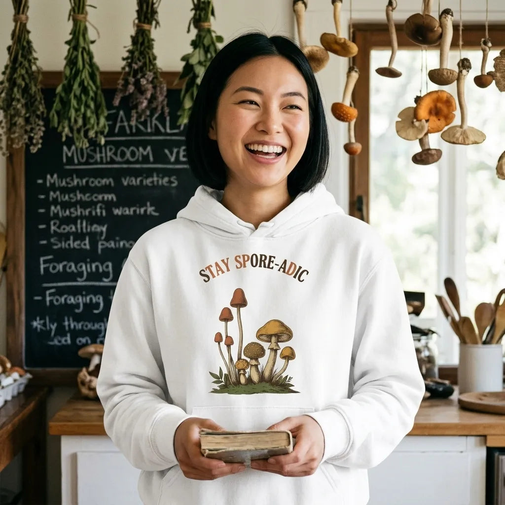 Stay Spore-adic funny vintage mushroom hoodie — lifestyle