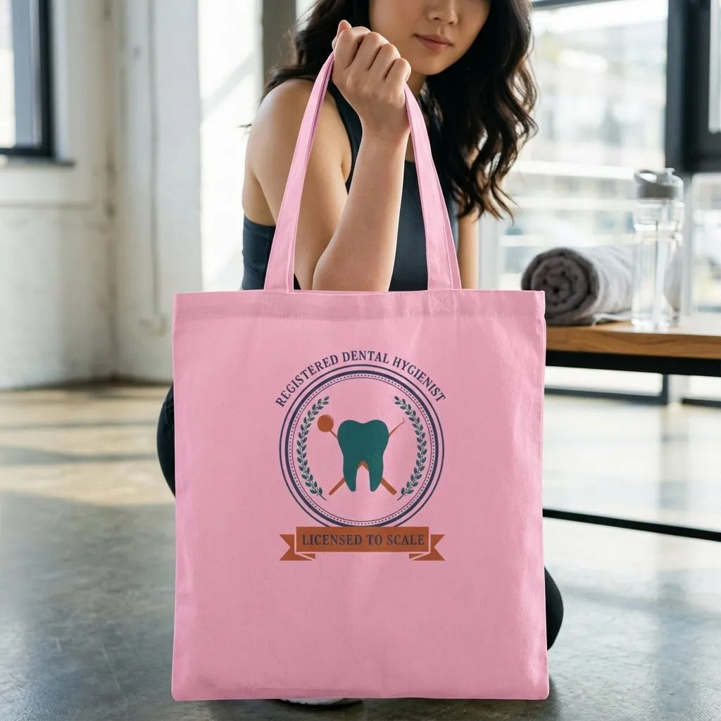 Licensed to Scale registered dental hygienist cotton tote bag — lifestyle