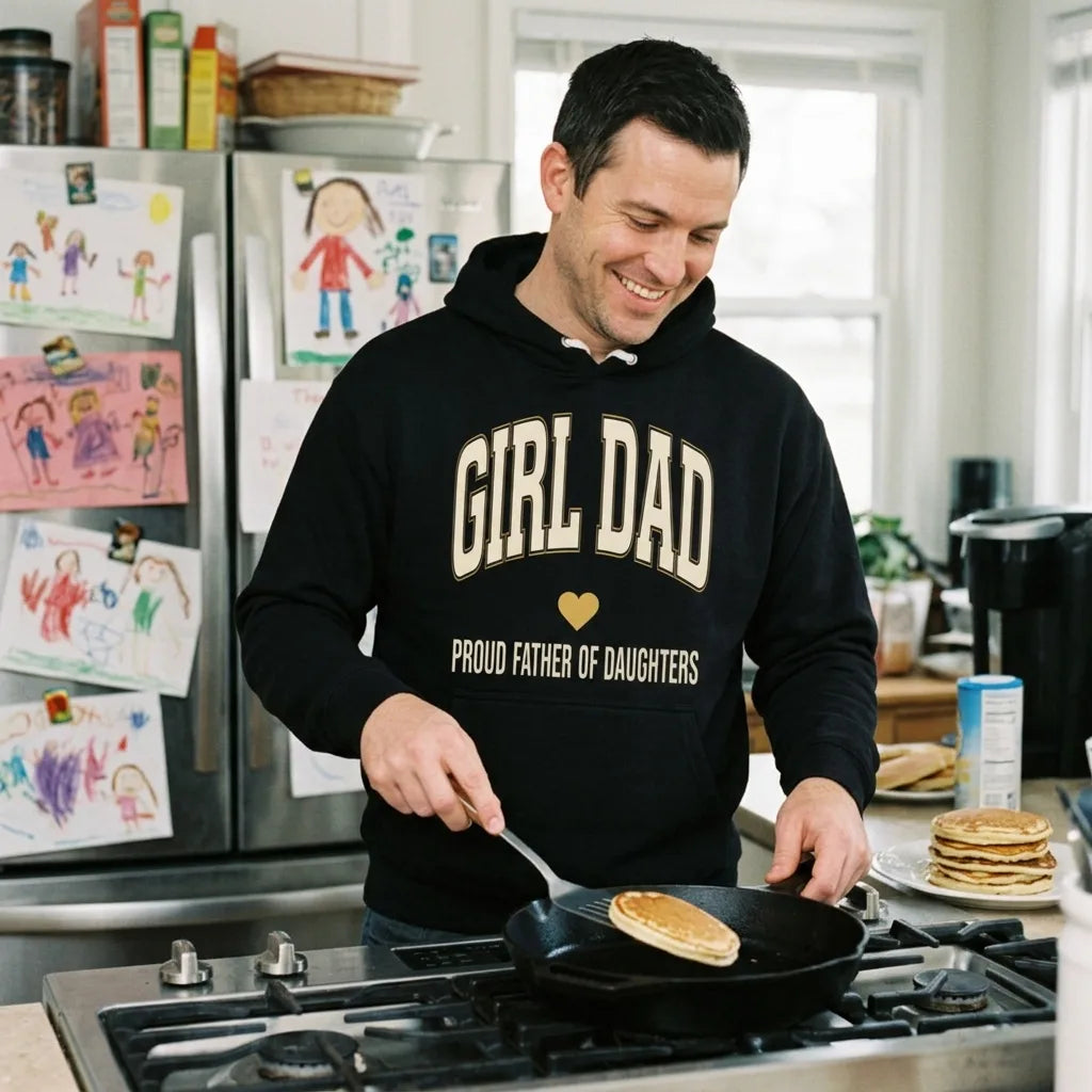 Girl Dad retro varsity hoodie — lifestyle
