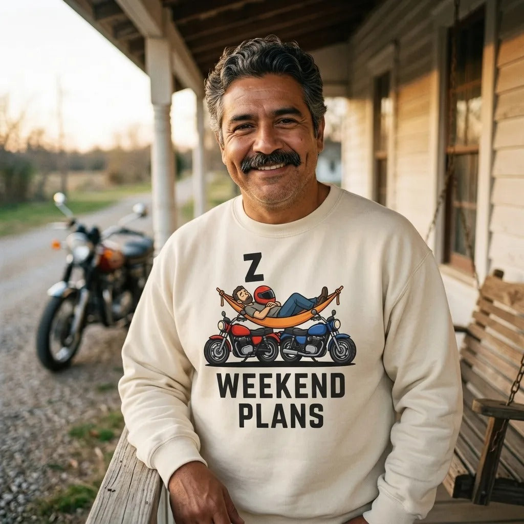 Weekend Plans funny motorcycle dad crewneck sweatshirt — lifestyle