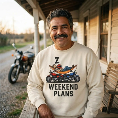 Weekend Plans funny motorcycle dad crewneck sweatshirt — lifestyle