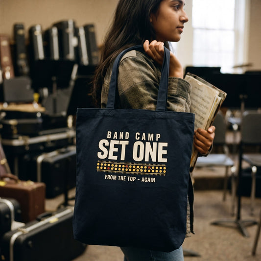 Set One marching band drill chart cotton tote bag — lifestyle