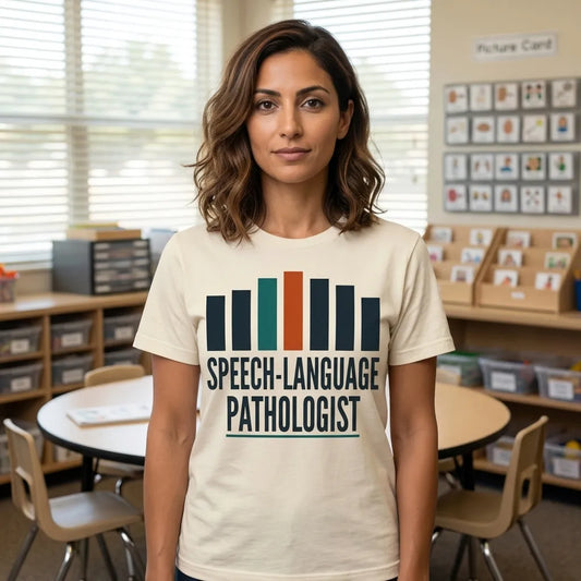 Mid-Century Clinic speech therapy tee — lifestyle