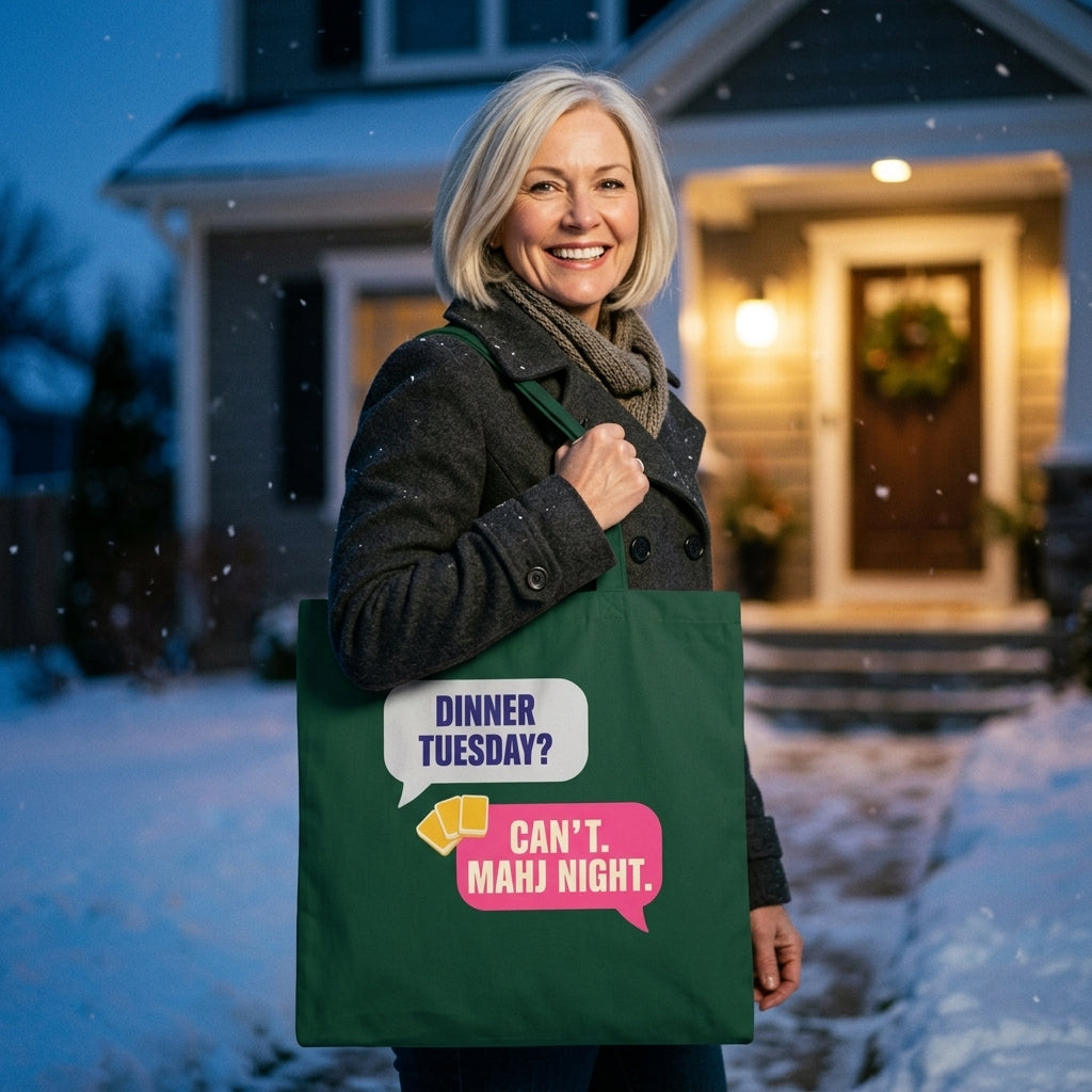 Mahj Night funny mahjong market tote bag — lifestyle
