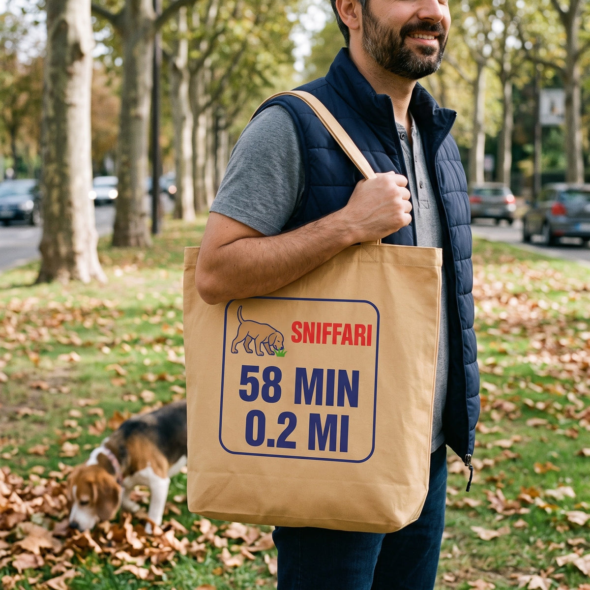 Sniff Walk Recap funny dog dad tote bag — lifestyle